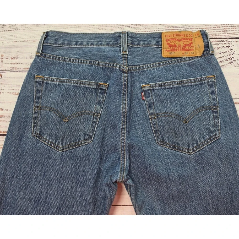 Levis 501 Jeans‎ Mens 32x34 Blue Excellent BUTTON FLY Straight Leg Denim